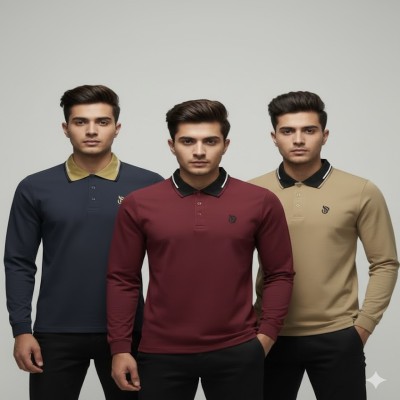 3Pis Combo Full sleeve Polo T-shirt For Men